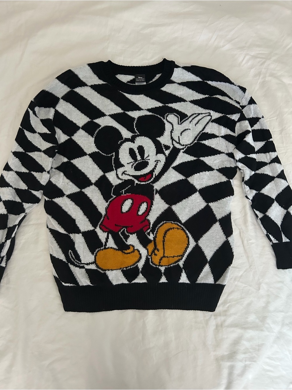 Disney Black & White Check Mickey Crewneck Sweater